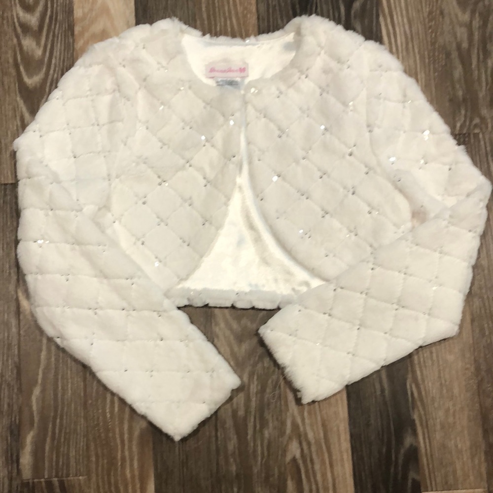 Bonnie Jean girls white faux fur cardigan. Size Large.